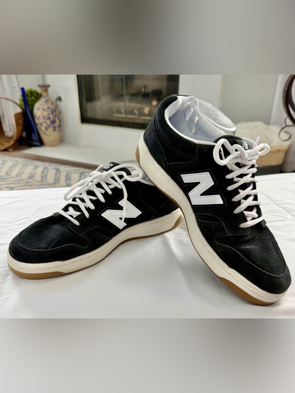 New Balance Men’s 480 Black Suede with White Logo